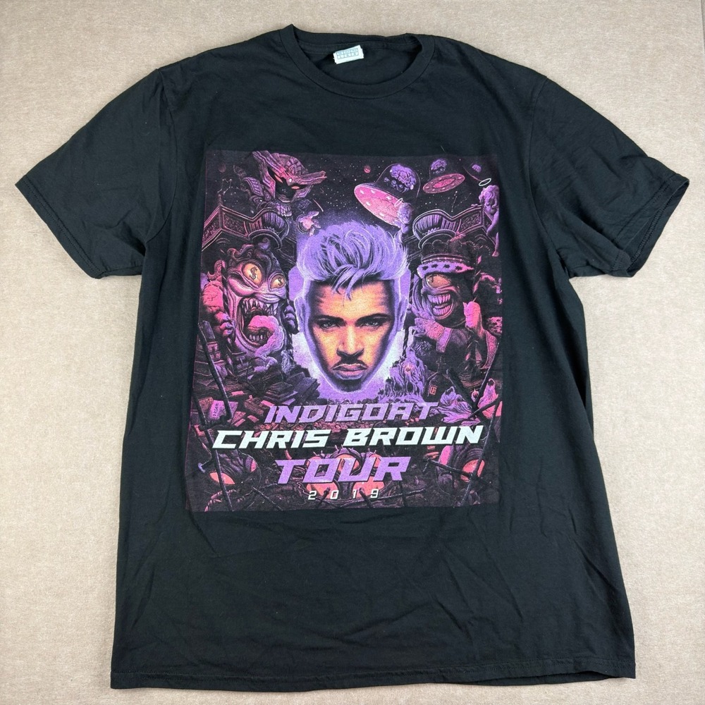 Chris Brown Indigoat Tour‎ 2019 T Shirt Mens L Black Concert Graphic Music Tee